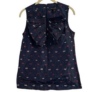 Banana Republic Blouse Size 4 Navy Blue Pattern Embroidered Sleeveless Bow‎ NWT
